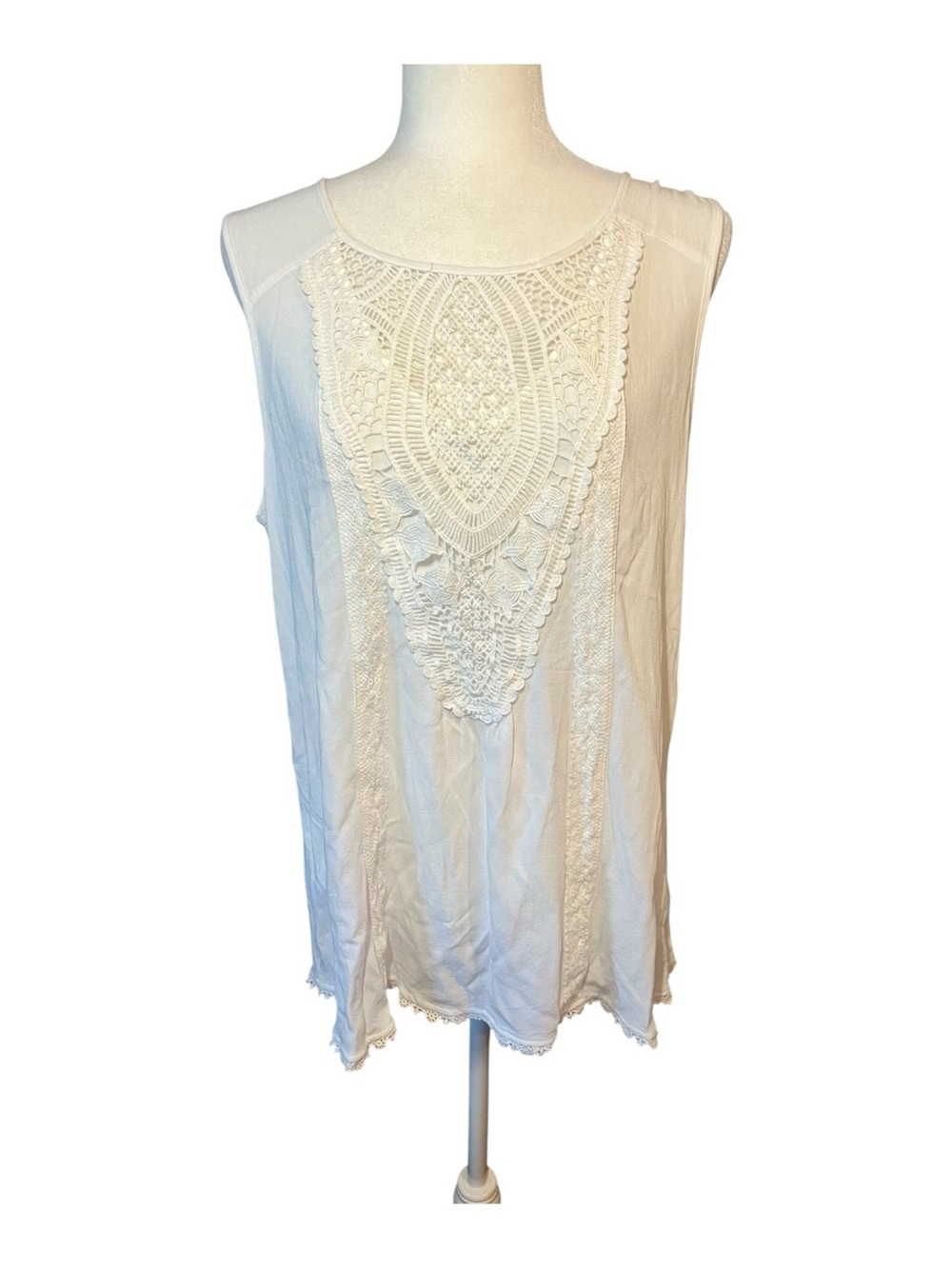 Knox Rose Women’s Lace Front Tunic Length Sleeveless Top – Size XL